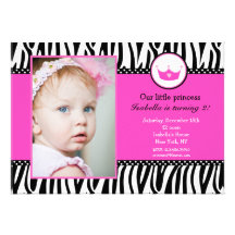 Zebra Print Princess Photo BIrthday Invitations