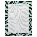 Zebra print, retro colours baby blue + black letterhead