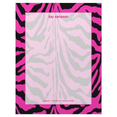 Zebra print, retro colours fuschia + black custom letterhead by stationery_station