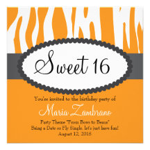 Zebra Print Sweet 16 Birthday Party Invitation