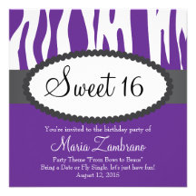 Zebra Print Sweet 16 Birthday Party Invitation