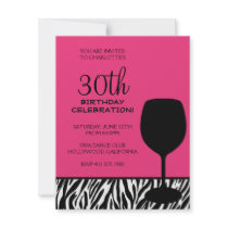 zebra print wine birthday personalized invitation