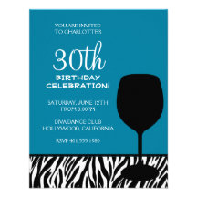 zebra print wine birthday invitation