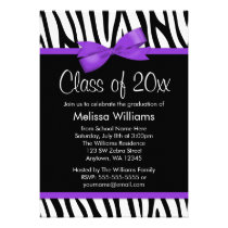 Zebra Purple Printed Bow Graduation Party invitations