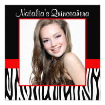 Zebra Red Photo Quinceanera Invitations