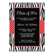 Zebra Red Polka Dot Graduation Announcement invitations