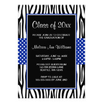 Zebra Royal Blue Polka Dot Graduation Announcement invitations