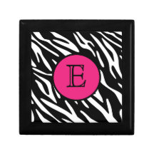 Zebra Stripe with Pink Monogram Keepsake Gift Box