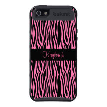 Zebra Striped Hot Pink and Black Personalized Covers For iPhone 5