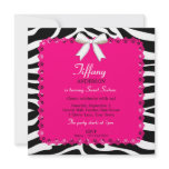 Zebra Stripes with Hot Pink Lace Sweet 16 Birthday Custom Invitation