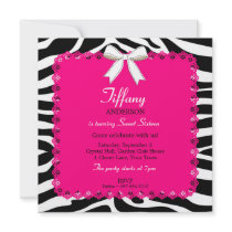 Zebra Stripes with Hot Pink Lace Sweet 16 Birthday Custom Invitation