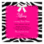 Zebra Stripes with Hot Pink Lace Sweet 16 Birthday Custom Invitation