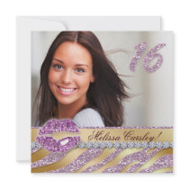 Zebra Sweet 16 Party Invite Pink Gold Makeup