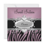 Zebra Sweet Sixteen 16 Party Silver Pink Black Invites