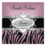 Zebra Sweet Sixteen 16 Party Silver Pink Black Invites