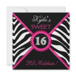 Zebra Sweet Sixteen Pink Lace Bling Invitations