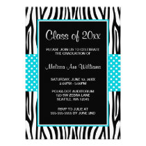 Zebra Teal Polka Dot Graduation Announcement invitations