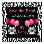 Zebra Twin Girls Baby Shower Save the Date Personalized Invitations