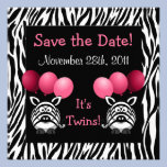 Zebra Twin Girls Baby Shower Save the Date invitations