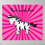 Zèbre de licorne sur le rayon de soleil rose posters