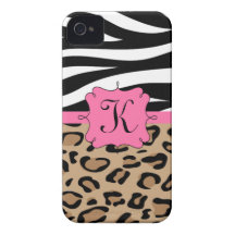 Zèbre et monogramme personnalisé par empreinte de  étui iPhone 4