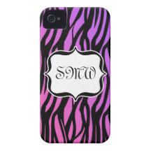 Zèbre pourpre/rose chaud barre le monogramme coque Case-Mate iPhone 4