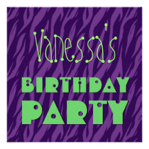 Zèbre vert pourpre d'anniversaire moderne nommé fa invitation personnalisable