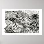 Zentangle in Black and White -Abstract Manatee Posters