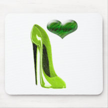 Zesty Lime Green Stiletto Shoe and 3D Heart Mouse Mat