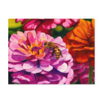 Zinnias with worker bee