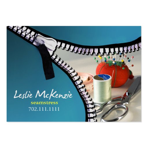 "Zipper" - Sewing, Dressmaker, Seamstress, Tailor Business Cards