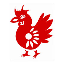 ZODIAC PAPERCUT ROOSTER ILLUSTRATION POST CARD