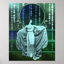 Zohara: Art Deco Woman in Aqua & Green Posters