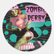 Zombie Derby Round Stickers