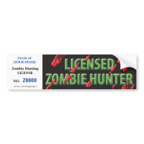 ZOMBIE Hunting License w/ blood spatters Bumper Stickers