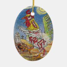 Zombie Rooster Chicken Halloween Art Christmas Ornament