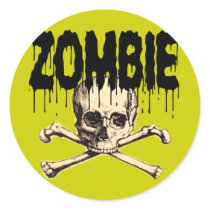 Zombie Skull Black Round Stickers