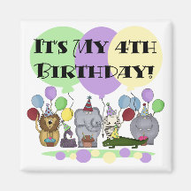 Zoo  Animals 4th Birthday Tshirts and Gifts Fridge Magnets