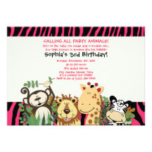 ZOO CREW 5x7 Trendy Zebra Stripe Jungle Party Announcement