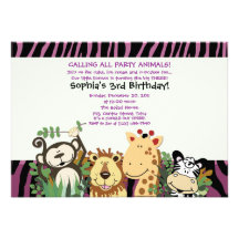 ZOO CREW 5x7 Trendy Zebra Stripe Jungle Party Invite