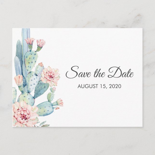 Сactus & succulent. Modern botanical Save the Date Postcard (Front)