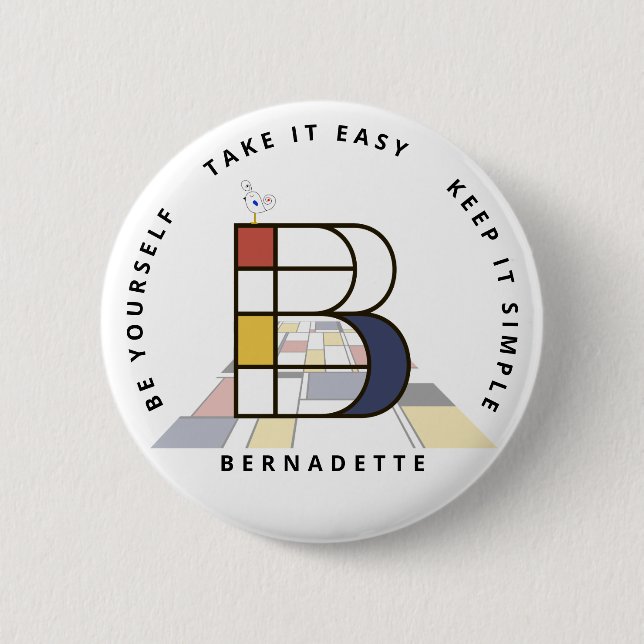 Сaptivating Neoplasticism Art Monogram. Letter B 2 Inch Round Button (Front)