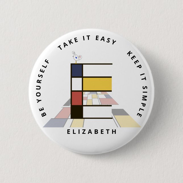 Сaptivating Neoplasticism Art Monogram. Letter E 2 Inch Round Button (Front)