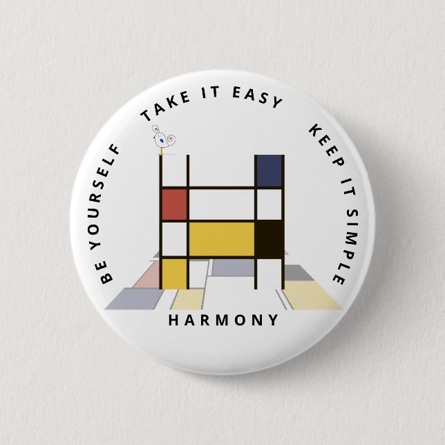 Сaptivating Neoplasticism Art Monogram. Letter H 2 Inch Round Button (Front)