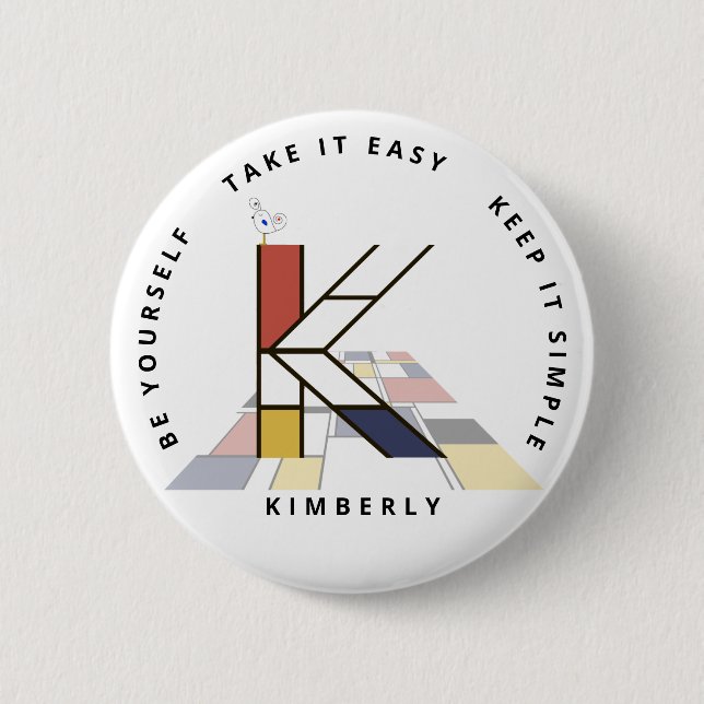Сaptivating Neoplasticism Art Monogram. Letter K 2 Inch Round Button (Front)