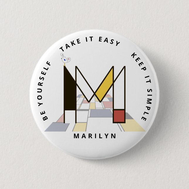 Сaptivating Neoplasticism Art Monogram. Letter M 2 Inch Round Button (Front)