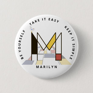 Сaptivating Neoplasticism Art Monogram. Letter M 2 Inch Round Button