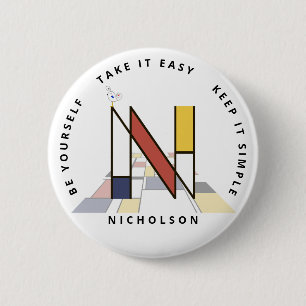 Сaptivating Neoplasticism Art Monogram. Letter N 2 Inch Round Button