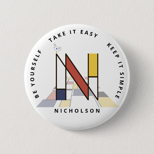 Сaptivating Neoplasticism Art Monogram. Letter N 2 Inch Round Button (Front)