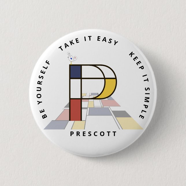 Сaptivating Neoplasticism Art Monogram. Letter P 2 Inch Round Button (Front)